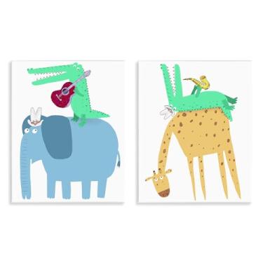 Imagem de Stupell Industries Elefante e jacaré com guitarra acústica 2 peças placa de parede conjunto de arte design por Carla Daly, 11 x 14