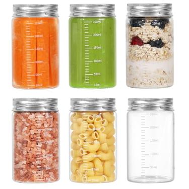 Imagem de Danmu Garrafas De Vidro Para Suco Com Tampas 8 Oz, À Prova Vazamento, Reutilizáveis, Aço Inoxidável 304, Borossilicato Sucos, Café, Leite, Sucos Frutas, Pacote 6 Unidades, Laváveis Na Máquina Lavar