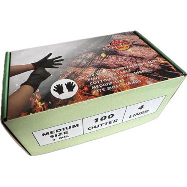 Imagem de LavaLock Luvas Descartáveis De Nitrila Para Churrasco Com Forro Algodão Cozinhar Ao Ar Livre, Grelhar, Defumar E Competir (Preto, 100 Unidades)
