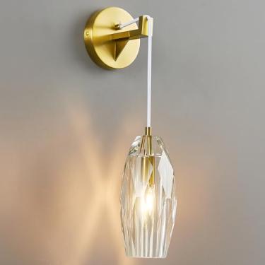 Imagem de zhllmq Arandela De Parede Dourada Moderna, Arandelas Cristal, Luminárias Meados Do Século, Banheiro Com Aramação Para Quarto, Sala Estar E Corredor