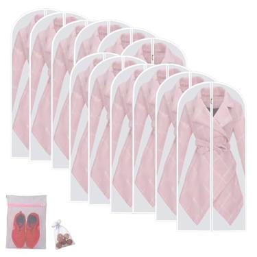 Imagem de HomeClean Sacos Para Pendurar Roupas (Conjunto De 12) Armazenamento Em Armário, Saco Plástico Com Zíper, Terno, Suéteres, Viagem, Lavanderia, Guarda-Roupa, Capa Contra Poeira (Branco, 24'' X 48'')