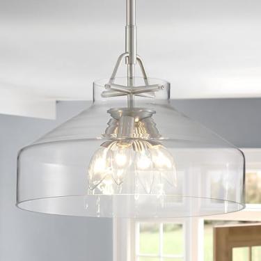 Imagem de WUZUPS Lustre Rústico Industrial De Fazenda, Redondo, Pendente Teto, Luminária Led Com Cúpulas Vidro Transparente Para Sala Jantar, Cozinha, Ilha, Hall Entrada, Altura 29 Cm, Largura 38 Base E26, Do