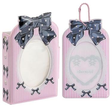 Imagem de SZHTSWU Mini Álbuns De Fotos 3" Com 40 Bolsos, Porta-Cartões Kpop, Fichário Laço, Padrão Gravata Borboleta E Corrente, Álbum Para Cartões (Rosa)