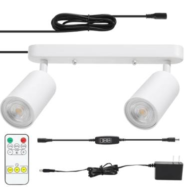 Imagem de Taysing Luminárias De Trilho Com Plugue, Cabo Alimentação, Holofote Parede, Cabeças Rotativas Flexíveis, Luzes Teto Para Armário Cozinha, Galeria, Bar, Sala Estar, 10W, 3000K (Branco, 2 Cabeças)