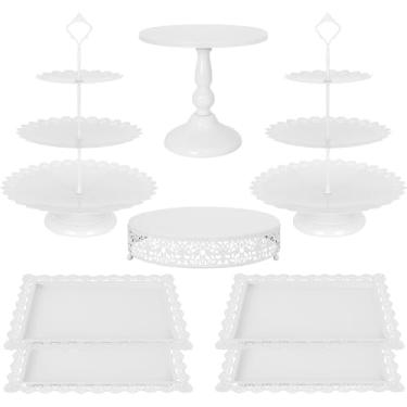 Imagem de Fivenl Conjunto De 8 Suportes Para Bolos, Mesa Sobremesas Em Metal Branco, Suporte Cupcakes 3 Andares, Torre E Biscoitos, Ideal Festas Aniversário, Casamentos Chás Bebê (Branco)