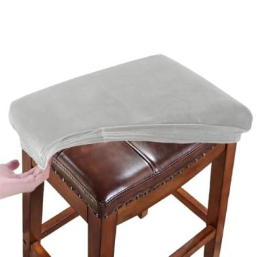 Imagem de RHYII Conjunto De 2 Capas Retangulares Veludo Para Banquetas, Capa Elástica Lavável Assento Selim, Protetor Banco Com Faixas Elásticas, Cinza Claro