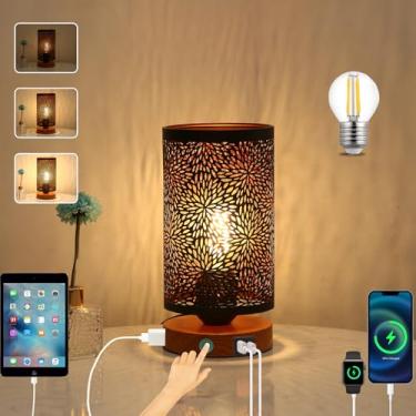 Imagem de Tingsize Abajur Para Mesa De Cabeceira, Cabeceira Com Porta Usb E Tomada, Toque Quarto, Metal Cama, Decoração Casa, Lâmpada Led Inclusa