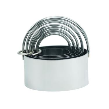 Imagem de Cortadores de biscoito redondos com alça, conjunto de 5 peças de moldes de cortador de biscoito circular de aço inoxidável para assar massas de pastelaria e donuts