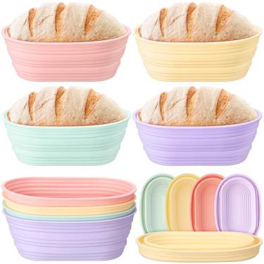 Imagem de Honeydak 4 cestas de silicone à prova de pão, oval, banneton, 25,4 cm, suprimentos para assar pão, antiaderentes, recipientes seguros para fazer pães