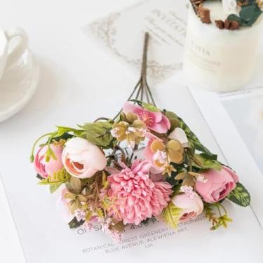 Imagem de Flores artificiais, buquê de rosas, botões de chá, caixa de doces, vaso, decoração de quarto, guirlanda de festival, casamento, seda, hortênsia, flores falsas (1 peça/rosa)