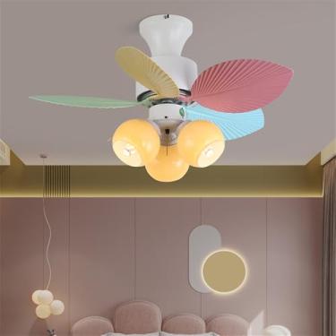Imagem de OUFULA Ventilador de cor nórdica moderna LED Fashion Criatividade Sala de Estar Restaurante Quarto Infantil Remoto Teto Fan Light (Estilo E)