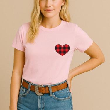 Imagem de Camiseta Blusa Festa Junina Estampa Coração Xadrez Divertida Arraiá Sã