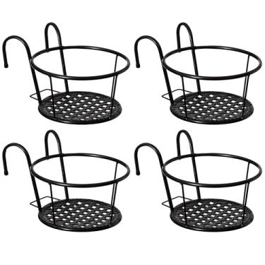 Imagem de Gardenised Conjunto de 4 suportes decorativos redondos de ferro para pendurar vasos de plantas e cestas de flores com ganchos para corrimão, cerca, varanda, pátio, varanda, jardim, quintal, uso