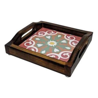 Imagem de Bandeja Decorada Em Madeira Estampada Com Azulejos Para Café Manhã C A