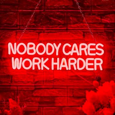 Imagem de Allball Letreiro De Neon "Ninguém Se Importa, Trabalhe Mais Duro", Luz Motivacional, Alimentado Por Usb, Arte Parede Inspiradora, Para Escritório, Sala Estudo Ou Academia, Quarto Adolescente, Decora