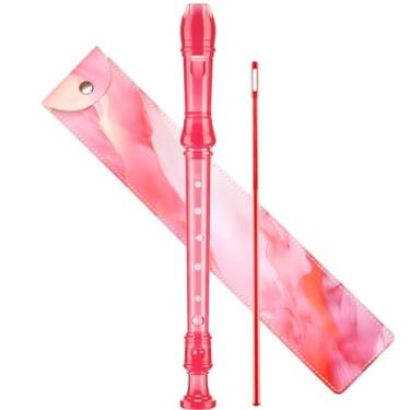 Imagem de Instrumento gravador soprano para crianças iniciantes estudante alemão dedo C chave gravador instrumento 3 peças com haste de limpeza e tabela de dedos (rosa cristal)