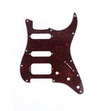 Imagem de Musiclily Pro 11 Furos Canto Redondo HSS Escudo Guitarra ST Pickguard para ST EUA/Mexicana com 4 Parafusos Humbucker para Montagem de Captadores Abertos, 4 Camadas Vermelho Tortoise