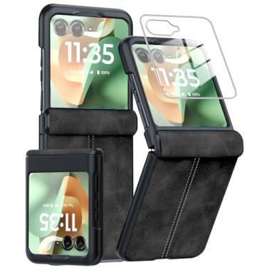 Imagem de YQODSZ Capa para Motorola Razr 2025/2024 com proteção de dobradiça, capa de couro PU retrô com protetor de tela traseira resistente a arranhões à prova de choque cobertura total para Motorola Razr 60