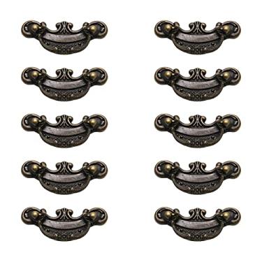 Imagem de Pastlla Puxadores de gaveta com acabamento em bronze antigo, 10 peças, alças estilo vintage rústico para móveis, armário, cômoda, caixa de madeira (10 peças) com orifício central 6,9 cm