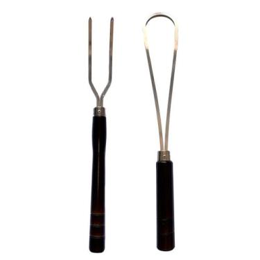 Imagem de Kit Batedor de sal + Garfo alumínio p/ churrasco cabo de madeira - FD