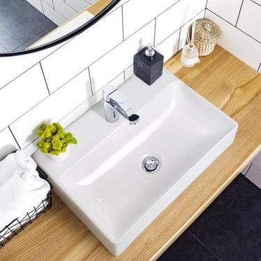 Imagem de Cuba de Apoio para Banheiro Retangular com Mesa em Cerâmica Icasa