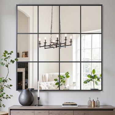 Imagem de Suidia Espelho de parede, espelhos decorativos de janela de 91 cm x 91 cm, espelhos decorativos de parede com moldura de metal para quarto, sala de estar, entrada, preto