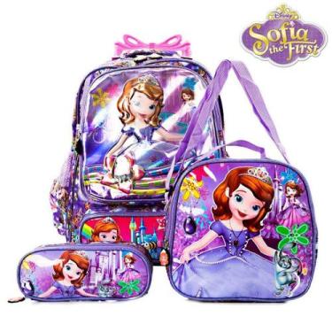 Imagem de Kit Mochila Escolar Infantil 3D Princesinha Sofia com Rodinhas