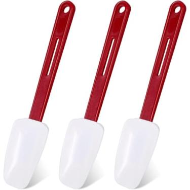 Imagem de 3 espátulas para cozinhar, espátula de silicone resistente ao calor, com furo espátula de colher de silicone vermelha e branca, para cozinhar, assar e misturar