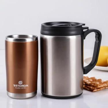 Imagem de Caneca Térmica Parede Dupla em Aço Inox Marrom 600ml com Canudo - Estilo Esportivo