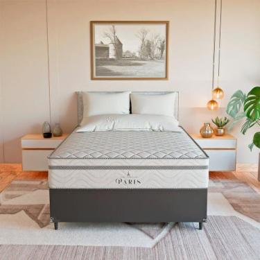 Imagem de Cama Box Casal Couro Preto + Colchão Paris Molas Branco - eShop casa