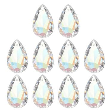 Imagem de PATIKIL K9 Pingentes de gota de cristal contas ovais, pacote com 10 peças de prismas de lustre de 38 mm, contas penduradas, lâmpada DIY para decoração de artesanato, galvanoplastia roxa