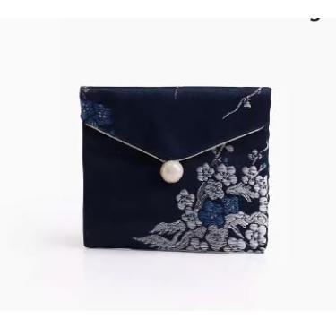 Imagem de Only My Live Home Bolsas de joias de cetim de seda chinesa com botão vintage, sacos de embalagem de pano de flor de ameixa, brincos, pulseira, colar, bolsa de armazenamento (azul (3 peças, 7 x 8 cm