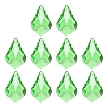 Imagem de PATIKIL Pingentes de cristal K9, contas de gota, pacote com 10 peças de prismas de lustre de 38 mm, contas de folhas penduradas, lâmpada DIY para decoração de artesanato, verde claro