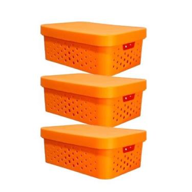 Imagem de kit 3 caixa organizadora cesto multiuso laranja 6 litros qualidade res