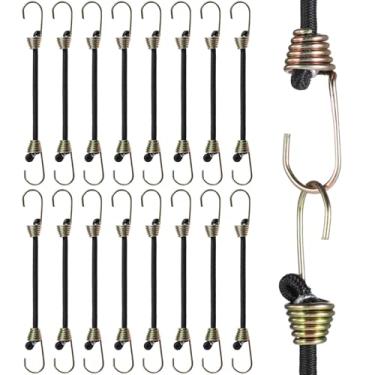 Imagem de Pacote com 16 mini cordas elásticas com ganchos, tiras elásticas curtas pretas de 7,6 cm, pequenas cordas elásticas resistentes para prender tendas de carga, lonas, bagagens, suportes de teto e