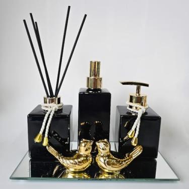 Imagem de Lavabo luxo home spray saboneteira difusor e acessórios (Home spray cubo Preto Dourado)