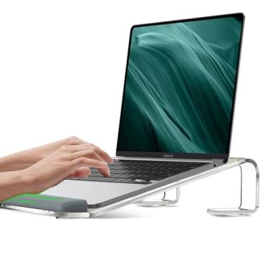 Imagem de JCZT Suporte de laptop de acrílico transparente para mesa, com descanso de pulso, suporte ergonômico removível compatível com todos os laptops de 10 a 17 polegadas, como MacBook Air Pro/HP/Dell/Lenovo