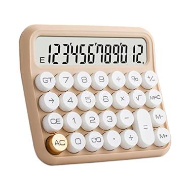 Imagem de Calculadoras, calculadora Benkaim de mesa, calculadora padrão básica, tela LCD grande de 12 dígitos, botão grande para uso escolar, doméstico e comercial, acessórios de mesa dourados (bege)