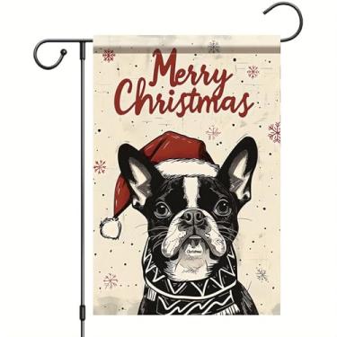 Imagem de Starlit Patio Merry Christmas Bulldog Dog Garden Flag Holiday Outdoor Decoration Dupla Face Sazonal House Flag for Lawn Patio Garden Winter Party Farmhouse Christmas Yard Banner 30 x 45 cm
