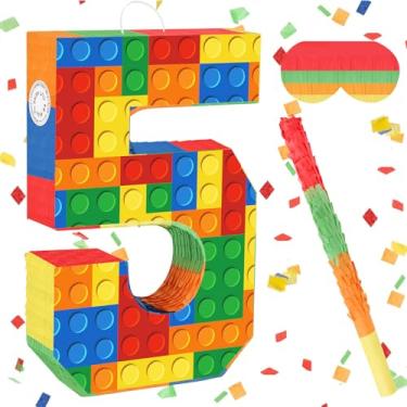 Imagem de Lemicin Number Building Blocks Decor for Pinata Birthday Party Supplies, Girls Boys Fiesta Carnival Games with Stick & Blindfold (Number 5)