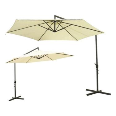 Imagem de Ombrelone Grande Com Base Lateral Manivela 3 Metros Aço Bege
