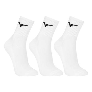 Imagem de Kit Meias Cano Médio Mizuno Basic 3 Pares, Branco, Preto, 33/38