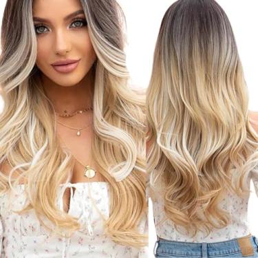 Imagem de Peruca Ondulada Sem Franja Aspecto Cabelo Humano + Wig Cap(ombre loiro cx)
