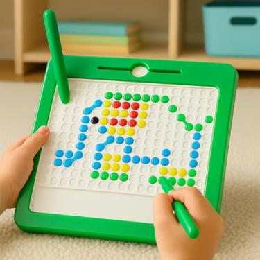 Imagem de Quadro Infantil de Pinos Coloridos com Caneta magnética, Brinquedo Educativo, para Desenvolvimento de Criatividade (verde)