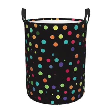 Imagem de Cesto de lavanderia com fundo de bolinhas preto, dobrável, impermeável, cesto de armazenamento de roupas com alças, pano Oxford, organizador de brinquedos, cesta para banheiro, lavanderia, quarto