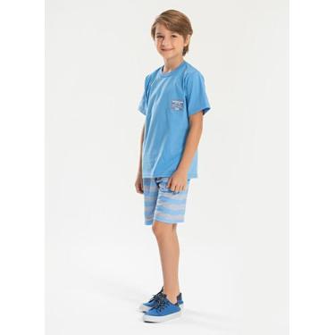 Imagem de Conjunto Verão Menino Azul Camiseta e Bermuda Listrado - Molekada, 8