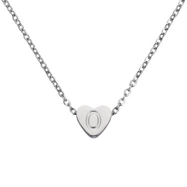 Imagem de PATIKIL Colar de coração com inicial para mulheres, banhado a ouro 18K, corrente de aço inoxidável delicada, nome personalizado, letra O, colares para mulheres, joias, presentes, tom prateado