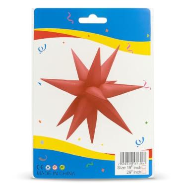 Imagem de Balão Estrela Vermelho Neon Inflável com 12 Pontas – 19" (48 cm) ou 26" (66 cm) – Decoração Festa, Painel, Instagram, Natal, Halloween – PVC Brilhante
