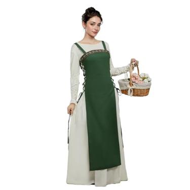 Imagem de miccostumes Avental Viking feminino medieval com tiras e cinto, Verde, XX-Large