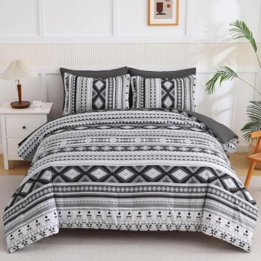Imagem de Conjunto de edredom California King, cama king size cinza escuro em uma bolsa, boêmio, 7 peças, listrado, conjunto de cama grande, com edredom, lençóis, fronhas para o verão
